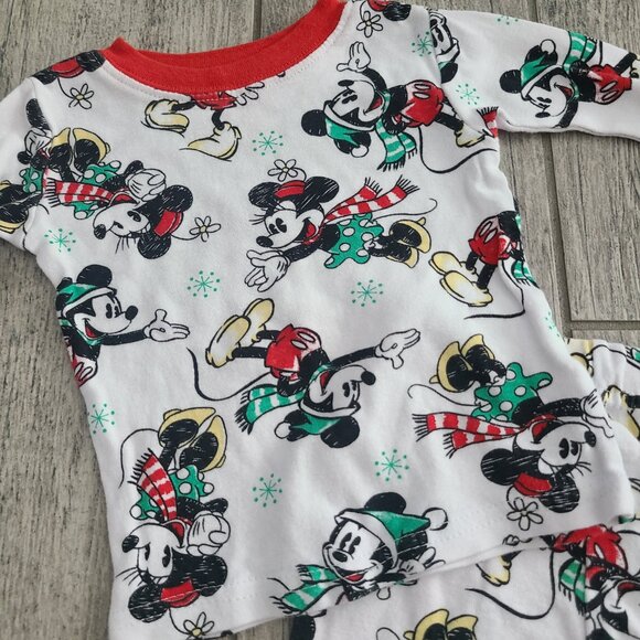 Disney Mickey & Minnie Mouse Holiday Pajama Set Red White Toddler Size 2T - Picture 3 of 7